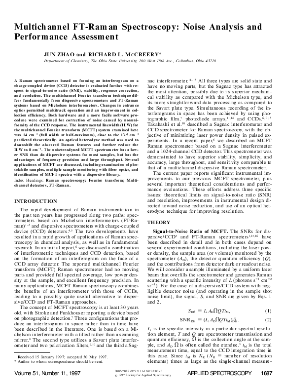 (PDF) Multichannel FTRaman Spectroscopy Noise Analysis and Performance Assessment Richard