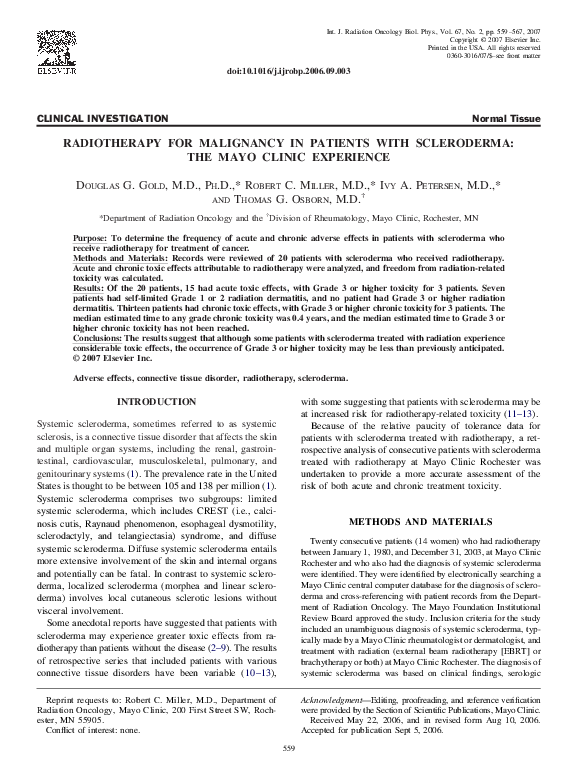 (PDF) Radiotherapy for malignancy in patients with scleroderma: The ...