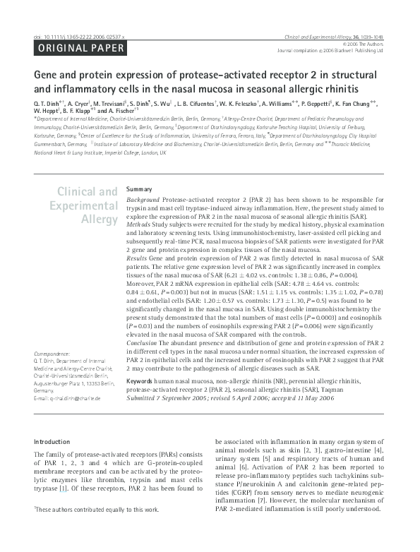 (PDF) Gene and protein expression of protease-activated receptor 2 in ...
