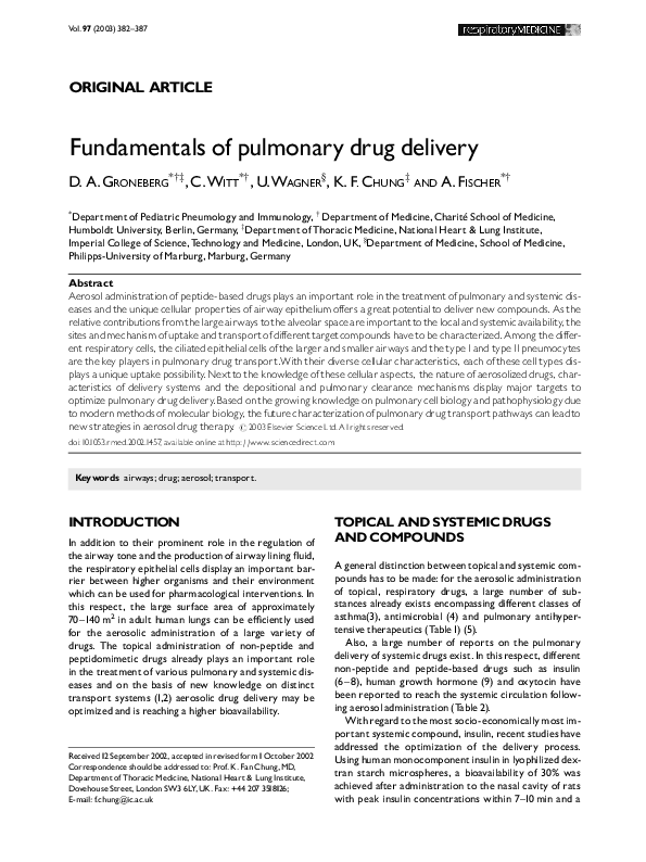 (PDF) Fundamentals of pulmonary drug delivery