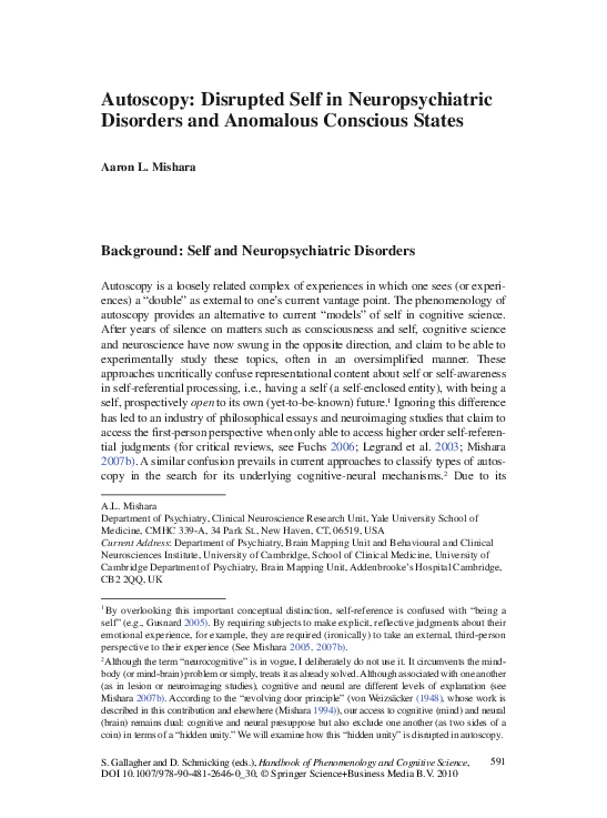 (PDF) Autoscopy: Disrupted Self in Neuropsychiatric Disorders and ...
