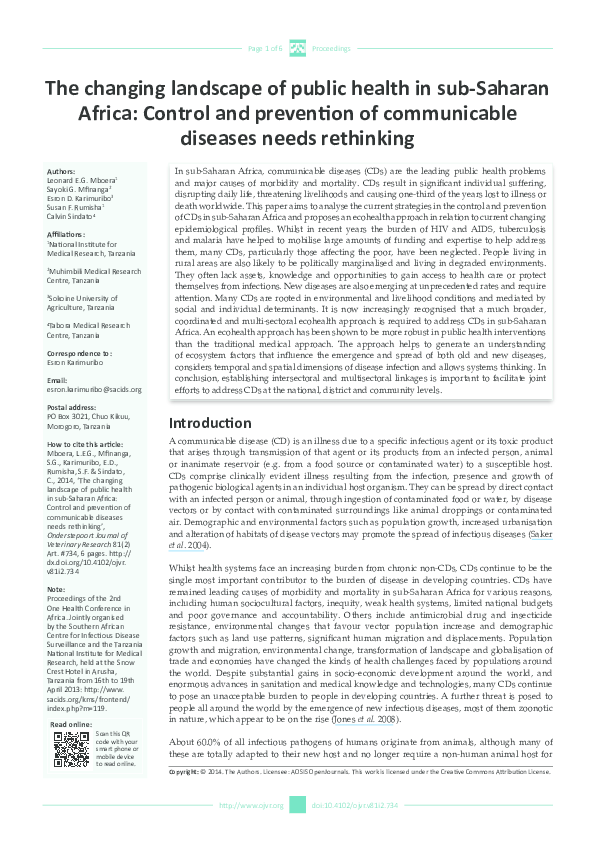 (PDF) The changing landscape of public health in sub-Saharan Africa ...