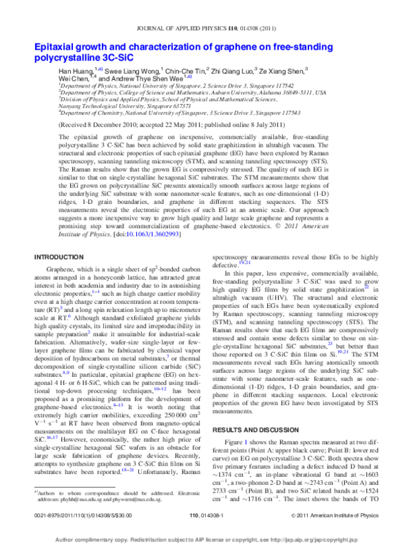 (PDF) Epitaxial growth and characterization of graphene on free ...