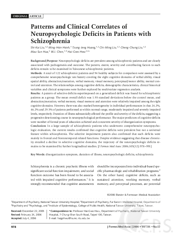 (PDF) Patterns and Clinical Correlates of Neuropsychologic Deficits in ...