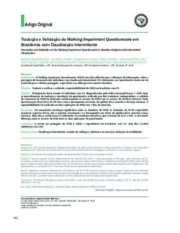 (PDF) Tradução e validação do walking impairment questionnaire em