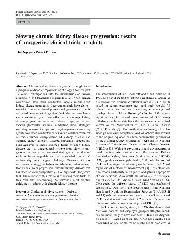 (PDF) Slowing chronic kidney disease progression: results of ...