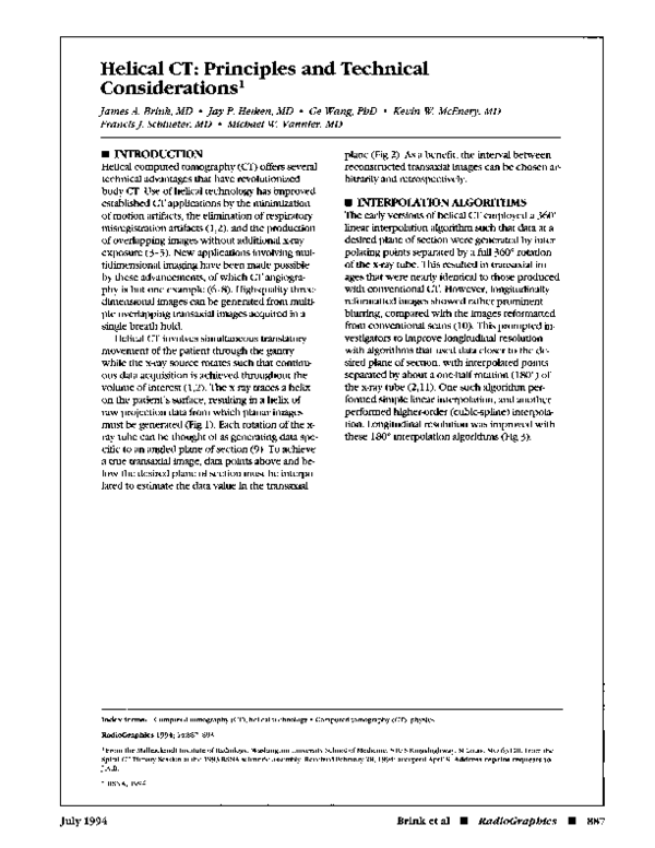 (PDF) Helical CT: principles and technical considerations