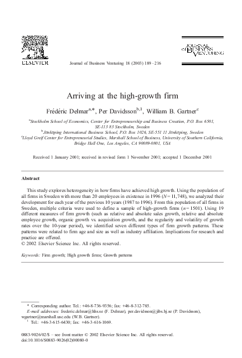 (PDF) Arriving at the highgrowth firm