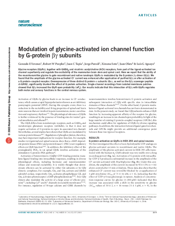 (PDF) Modulation of glycine-activated ion channel function by G-protein ...