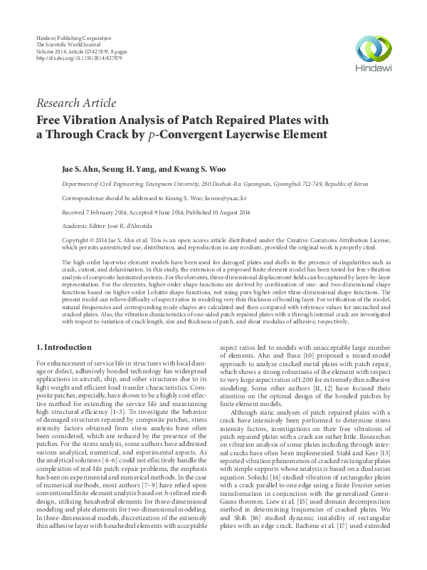 (PDF) Free vibration analysis of patch repaired plates with a through ...