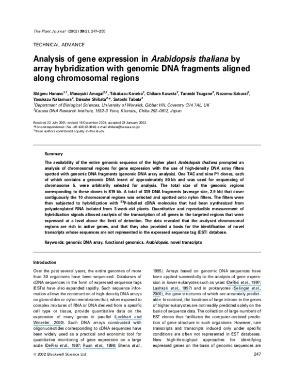 (PDF) Analysis of gene expression in Arabidopsis thaliana by array ...