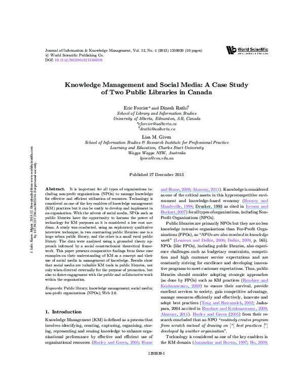 (PDF) Knowledge Management and Social Media: A Case Study of Two Public ...
