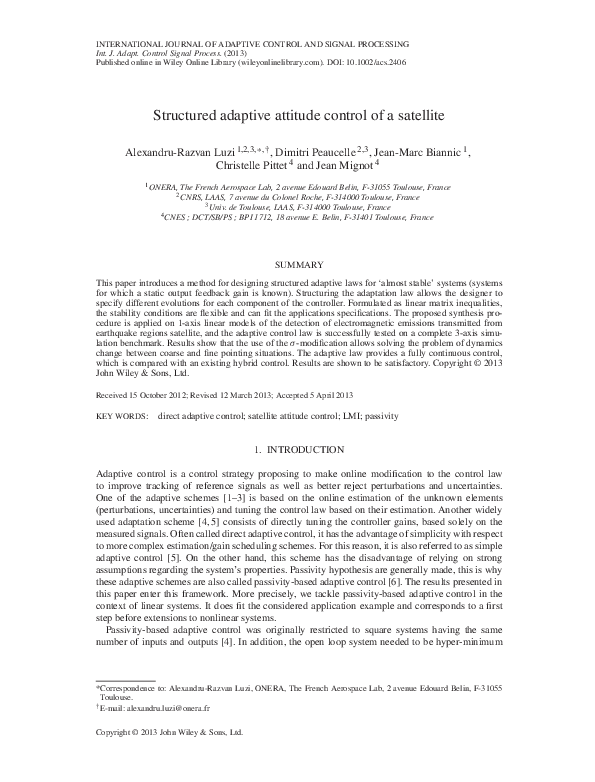 (PDF) Structured adaptive attitude control of a satellite
