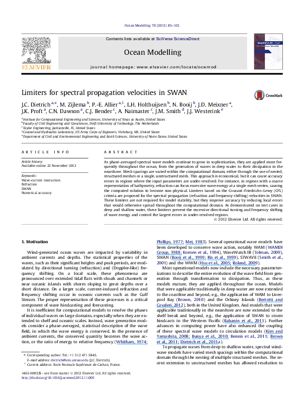(PDF) Limiters for spectral propagation velocities in SWAN