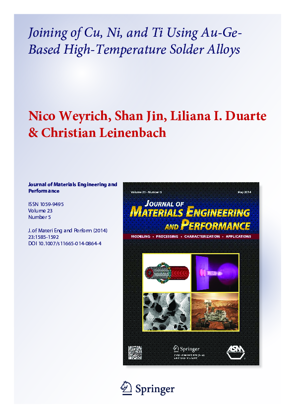 (PDF) Joining of Cu, Ni, and Ti Using AuGeBased HighTemperature