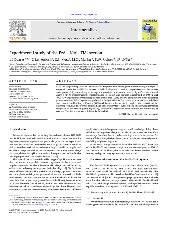 (PDF) Experimental study of the FeAl–NiAl–TiAl section