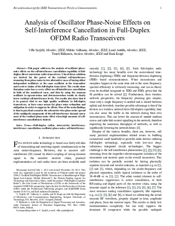(PDF) Analysis of Oscillator Phase-Noise Effects on Self-Interference ...