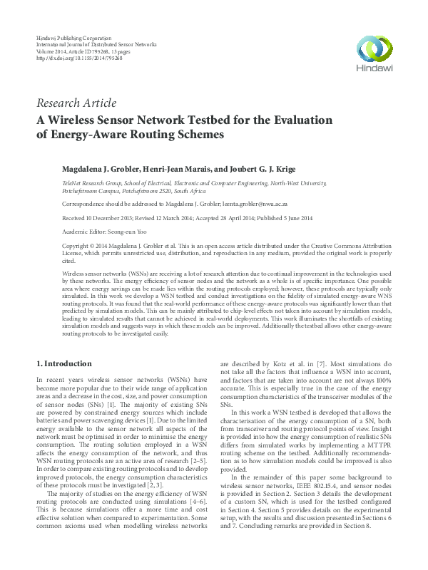 (PDF) A Wireless Sensor Network Testbed for the Evaluation of Energy ...