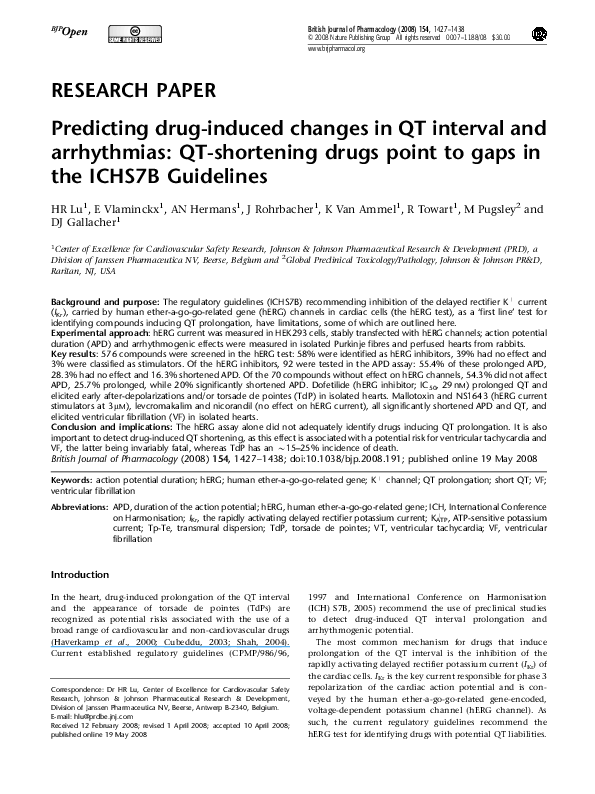 (PDF) Predicting druginduced changes in QT interval and arrhythmias