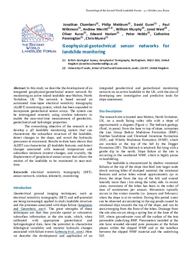Geophysical-Geotechnical Sensor Networks for Landslide Monitoring