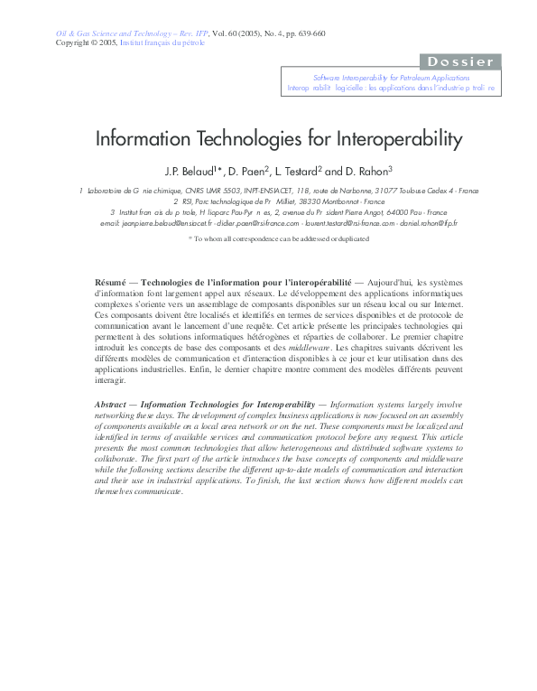(PDF) Information Technologies for Interoperability