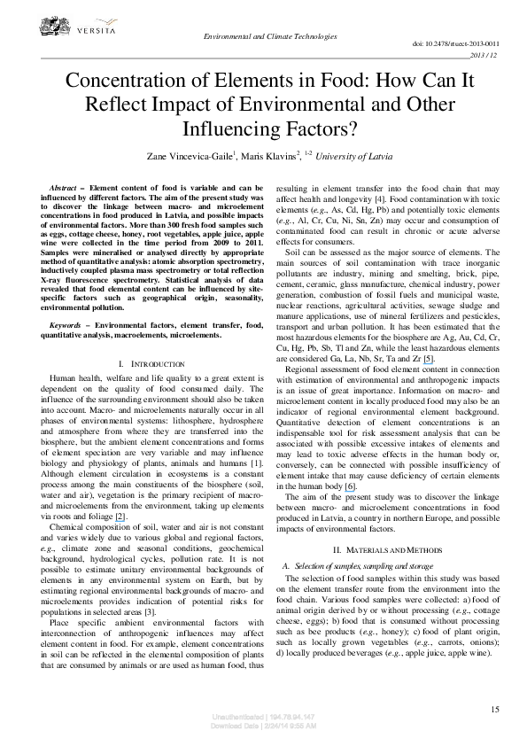 (PDF) Analysis of Major and Trace Elements in Food: Aspects of ...