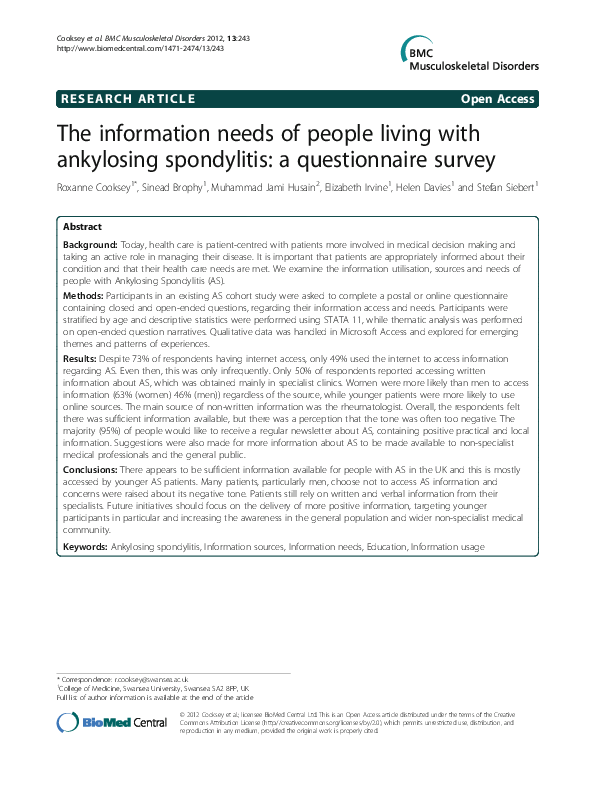 (PDF) The information needs of people living with ankylosing ...