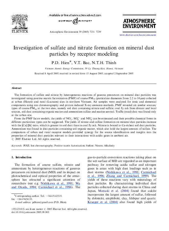 (PDF) Investigation of sulfate and nitrate formation on mineral dust ...