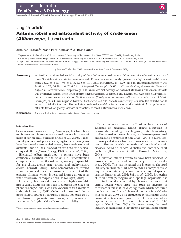 (PDF) Antimicrobial and antioxidant activity of crude onion (Allium ...