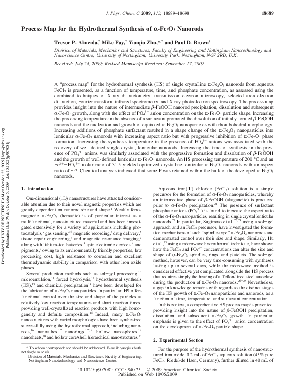 (PDF) Process Map for the Hydrothermal Synthesis of α-Fe 2 O 3 Nanorods