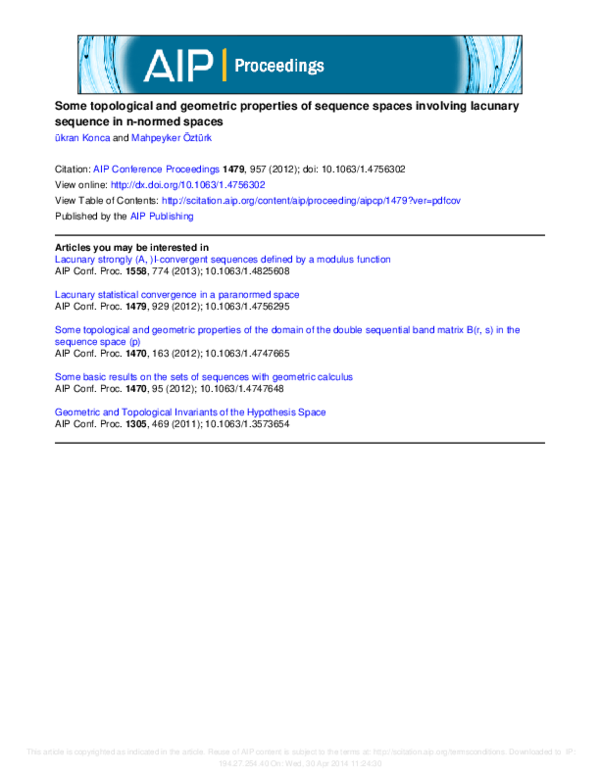 (PDF) Some topological and geometric properties of sequence spaces ...