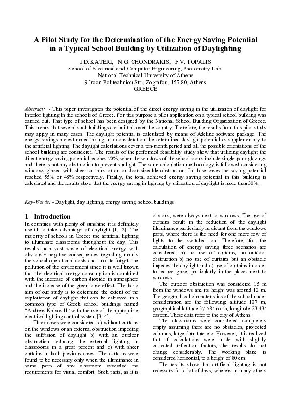 (PDF) A Pilot Study for the Determination of the Energy Saving ...