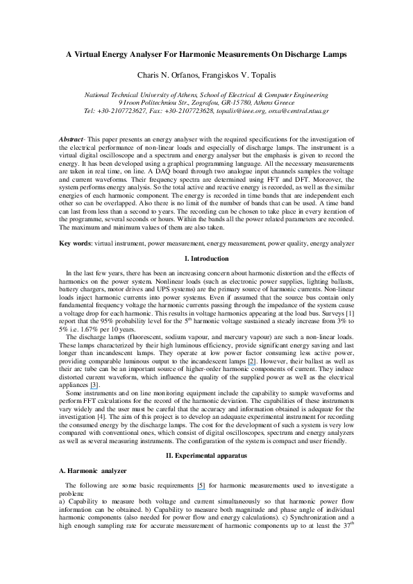 (PDF) A Virtual Energy Analyser For Harmonic Measurements On Discharge ...