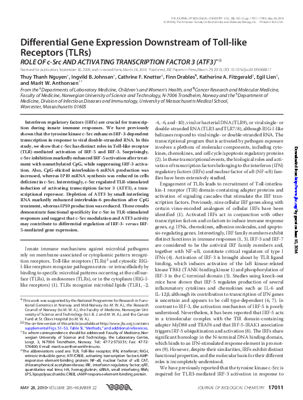 (PDF) Differential gene expression downstream of Toll-like receptors ...