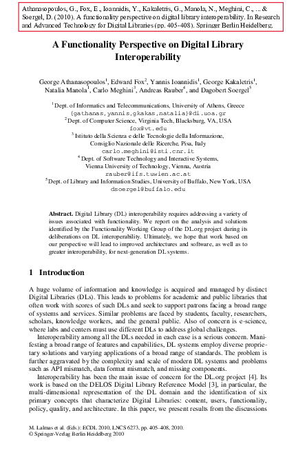 (PDF) A Functionality Perspective on Digital Library Interoperability