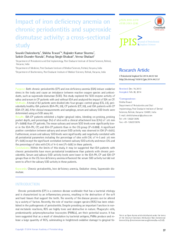(PDF) Impact of iron deficiency anemia on chronic periodontitis and