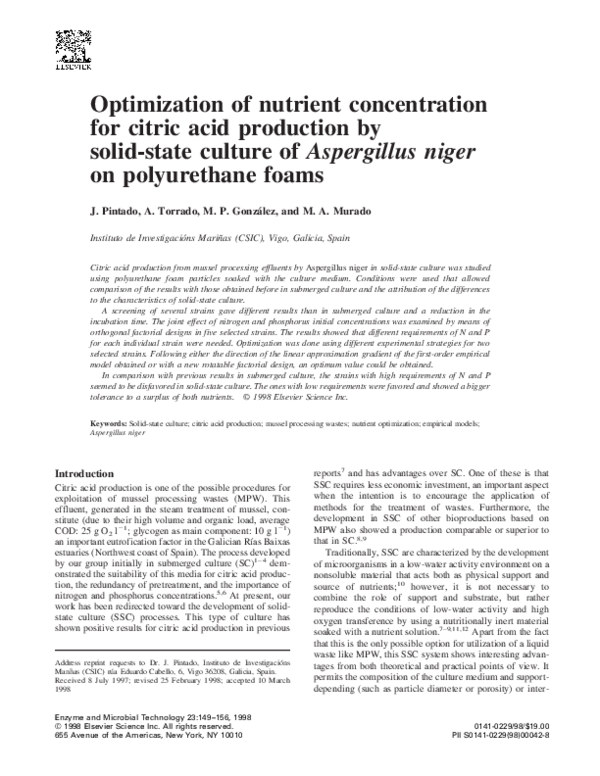 (PDF) Optimization of nutrient concentration for citric acid production ...