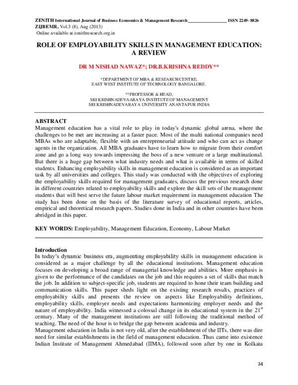 (PDF) Role of Employability Skills in Management Education: A Review