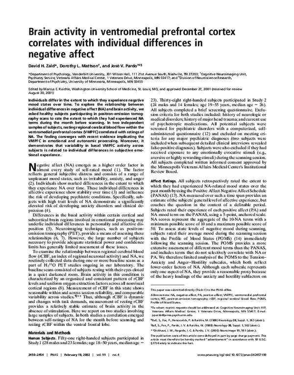 (PDF) Brain activity in ventromedial prefrontal cortex correlates with ...
