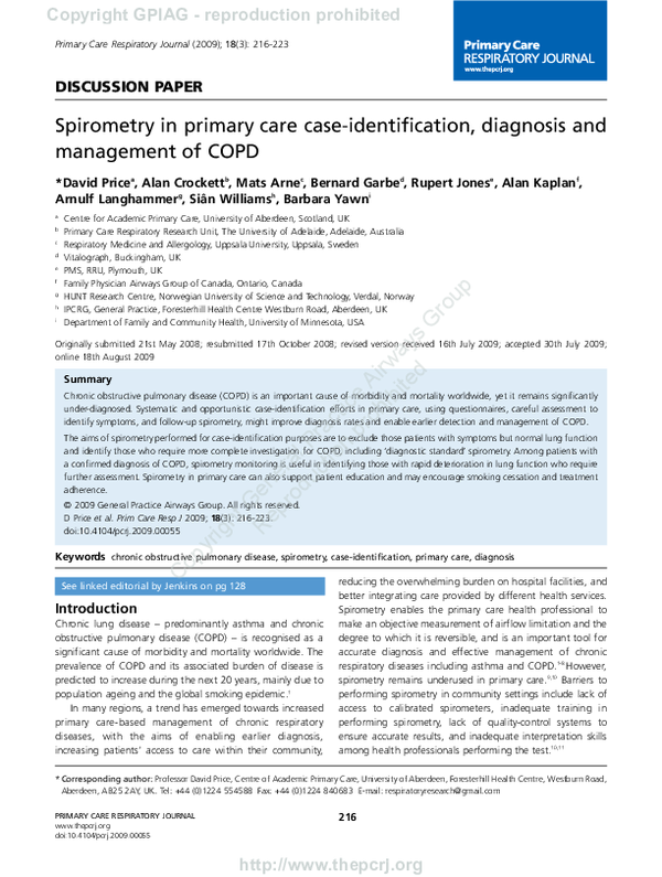 (PDF) Spirometry in primary care caseidentification, diagnosis and management of COPD Alan