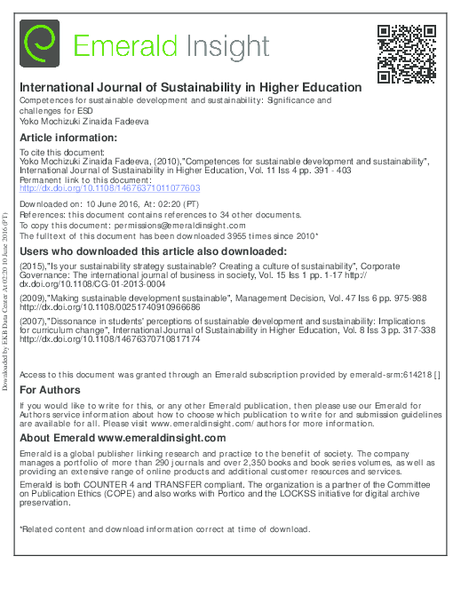 (PDF) International Journal of Sustainability in Higher Education