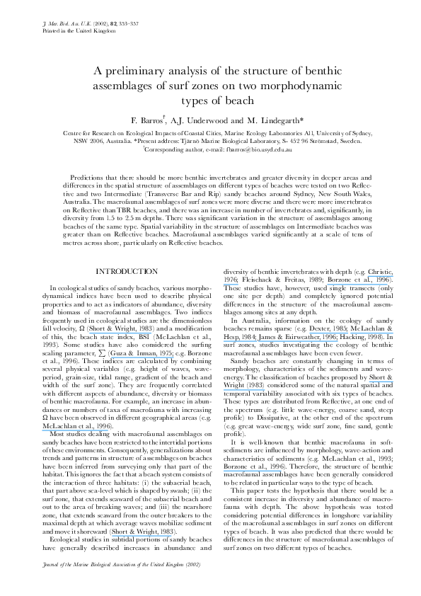 (PDF) A preliminary analysis of the structure of benthic assemblages of ...