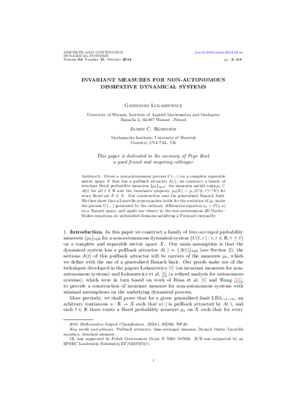 (PDF) Invariant measures for non-autonomous dissipative dynamical systems