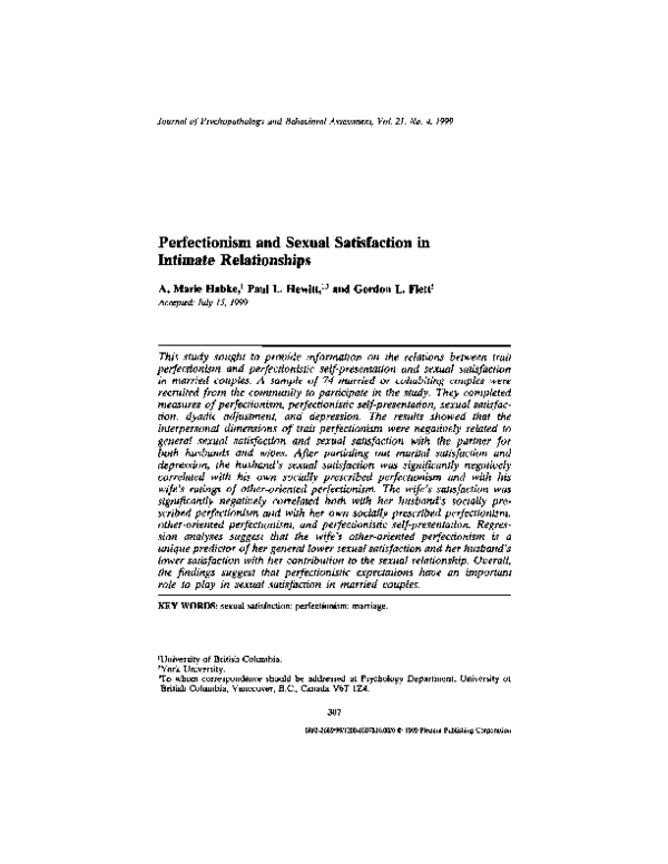 (PDF) Perfectionism and Sexual Satisfaction in Intimate Relationships