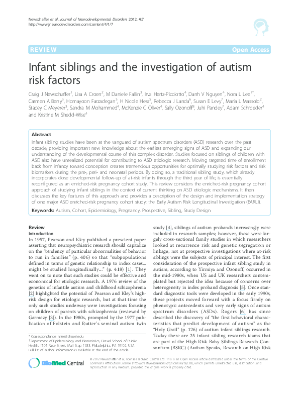 (PDF) Infant siblings and the investigation of autism risk factors