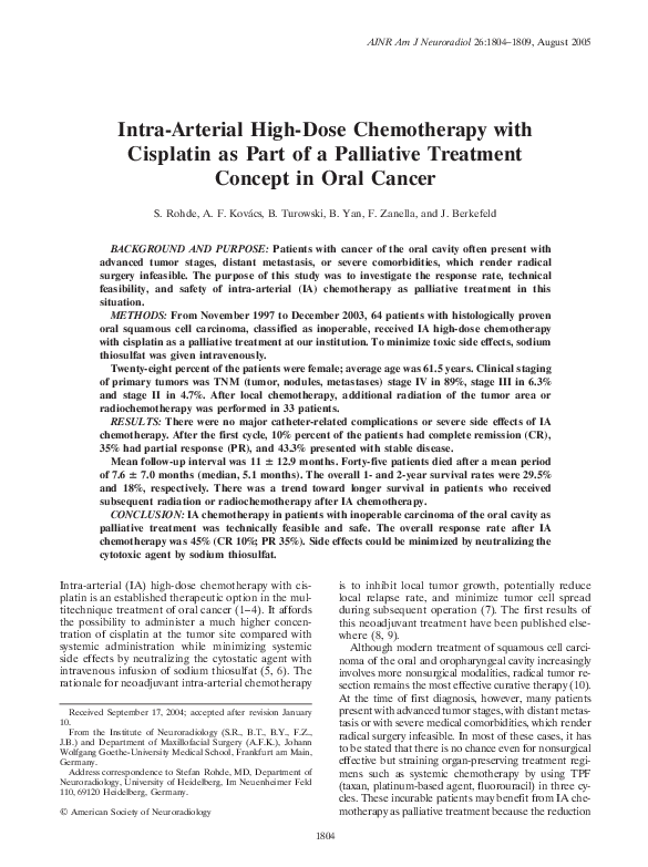 (PDF) Intra-Arterial High-Dose Chemotherapy with Cisplatin as Part of a ...