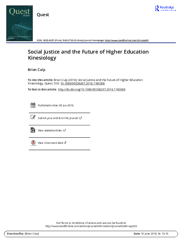 (PDF) Social Justice and the Future of Higher Education Kinesiology