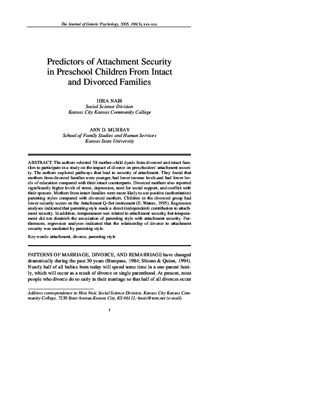 (PDF) Predictors of attachment security in preschool children from ...