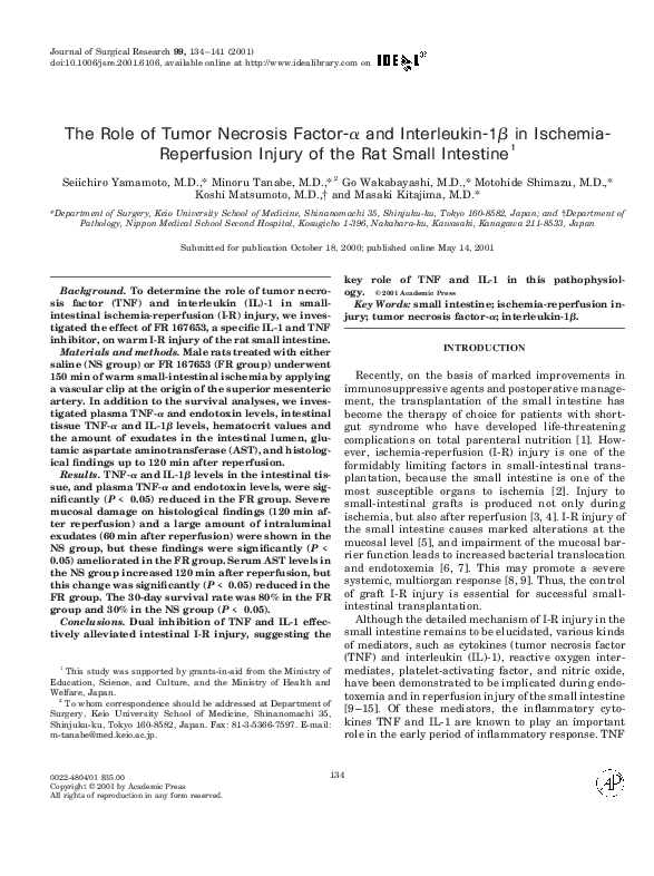 (PDF) The Role of Tumor Necrosis Factor-α and Interleukin-1β in ...