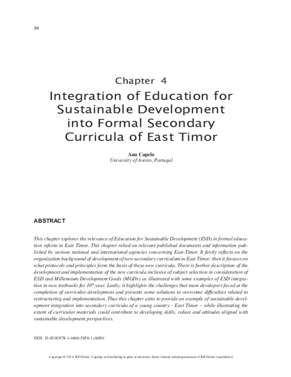 (PDF) Integration of Education for Sustainable Development into Formal ...